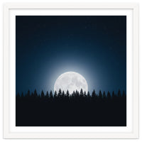 Midnight Serenity: Full Moon Over Forest Silhouettes