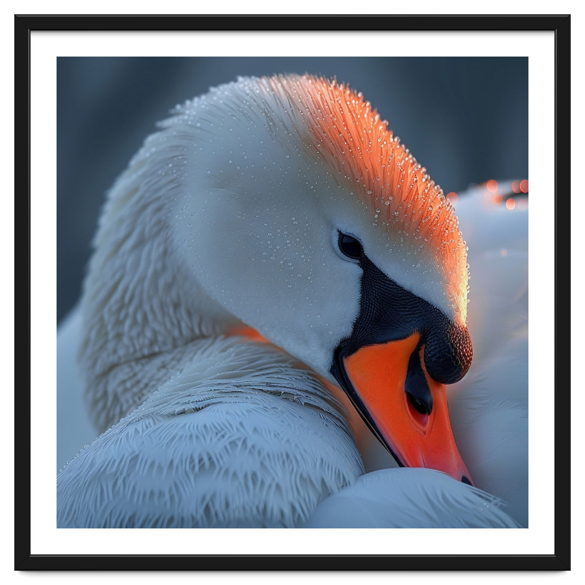 Close Up Of A White Swan With Water Droplets