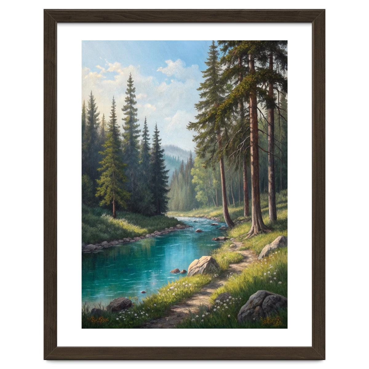 Serene Alpine Forest River Landscape