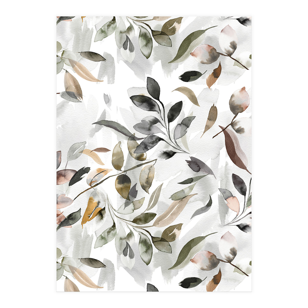 Watercolor Leaves Neutral Gray (Print Only)