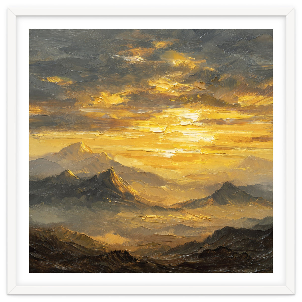 Vibrant Golden Hour Horizon Over Distant Mountain Ridges