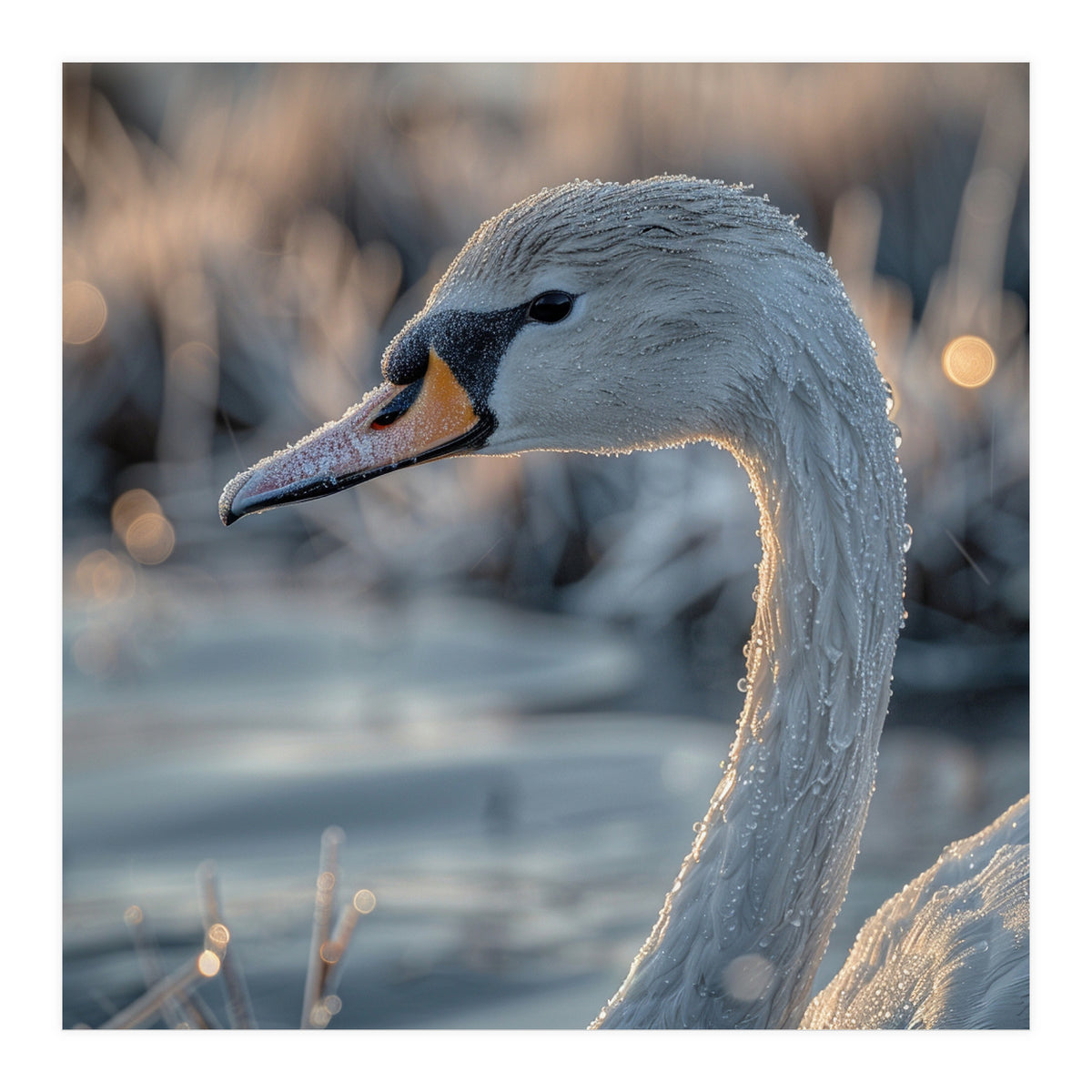 Close Up Of A Swan Covered In Frost (Print Only)