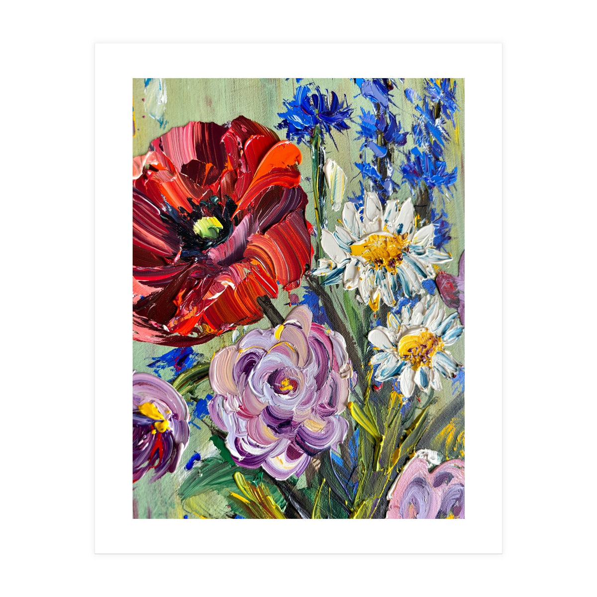 Vibrant Wildflower Meadow Oil Painting (Print Only)