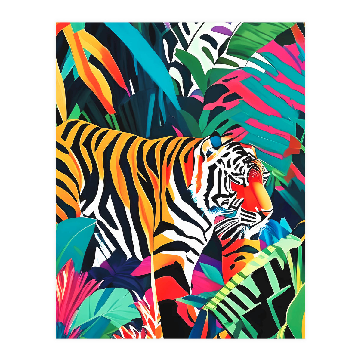 The Tigress, Fearless Wild Animal Tropical Jungle, Multicolor Cat Confidence Peaceful Calm Bohemian Eclectic (Print Only)