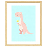 T-Rex Tyrannosaurus Dinosaur Art, Whimsical Dino with Flower, Gentle Nursery Print thumbnail