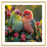 Lovebirds Couple Sitting On A Branch With Berries thumbnail