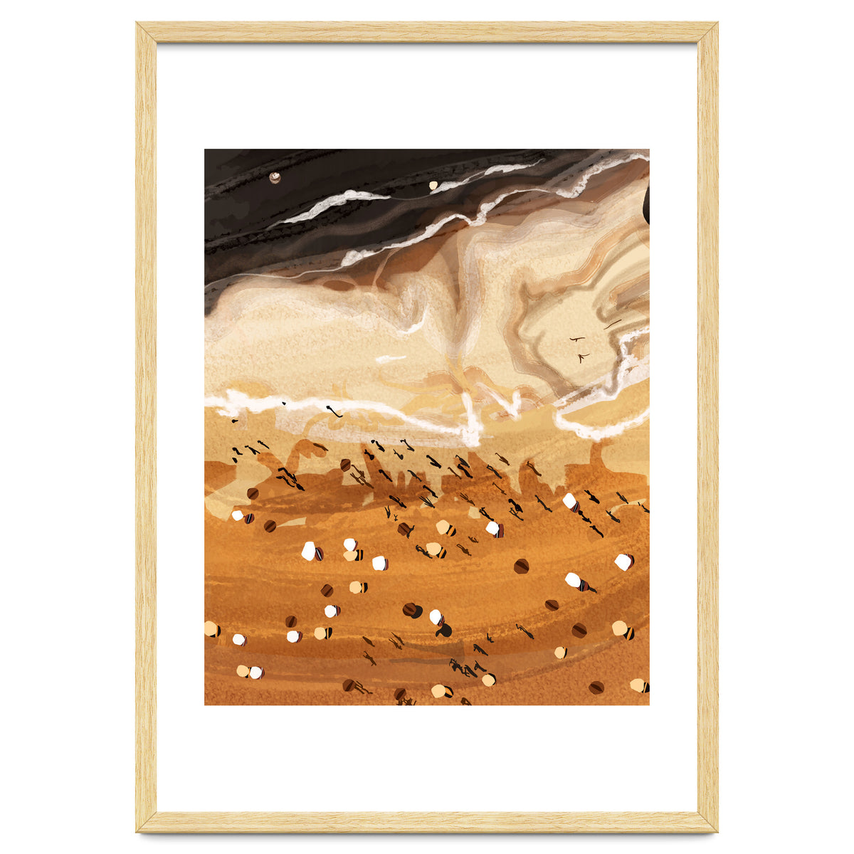 Coffee Beach, Ocean Sea Beachy Tropical Summer, Travel Painting Nature Landscape Waves People Sand