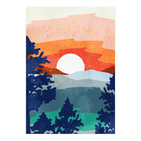 A Magical Sunset, Landscape Nature Illustration, Minimal Bohemian Painting, Mountains Adventure Travel (Print Only)