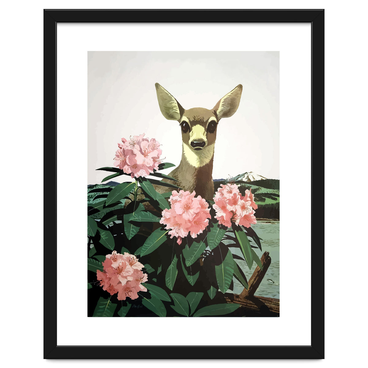 Japan, Doe in Blossom Bush