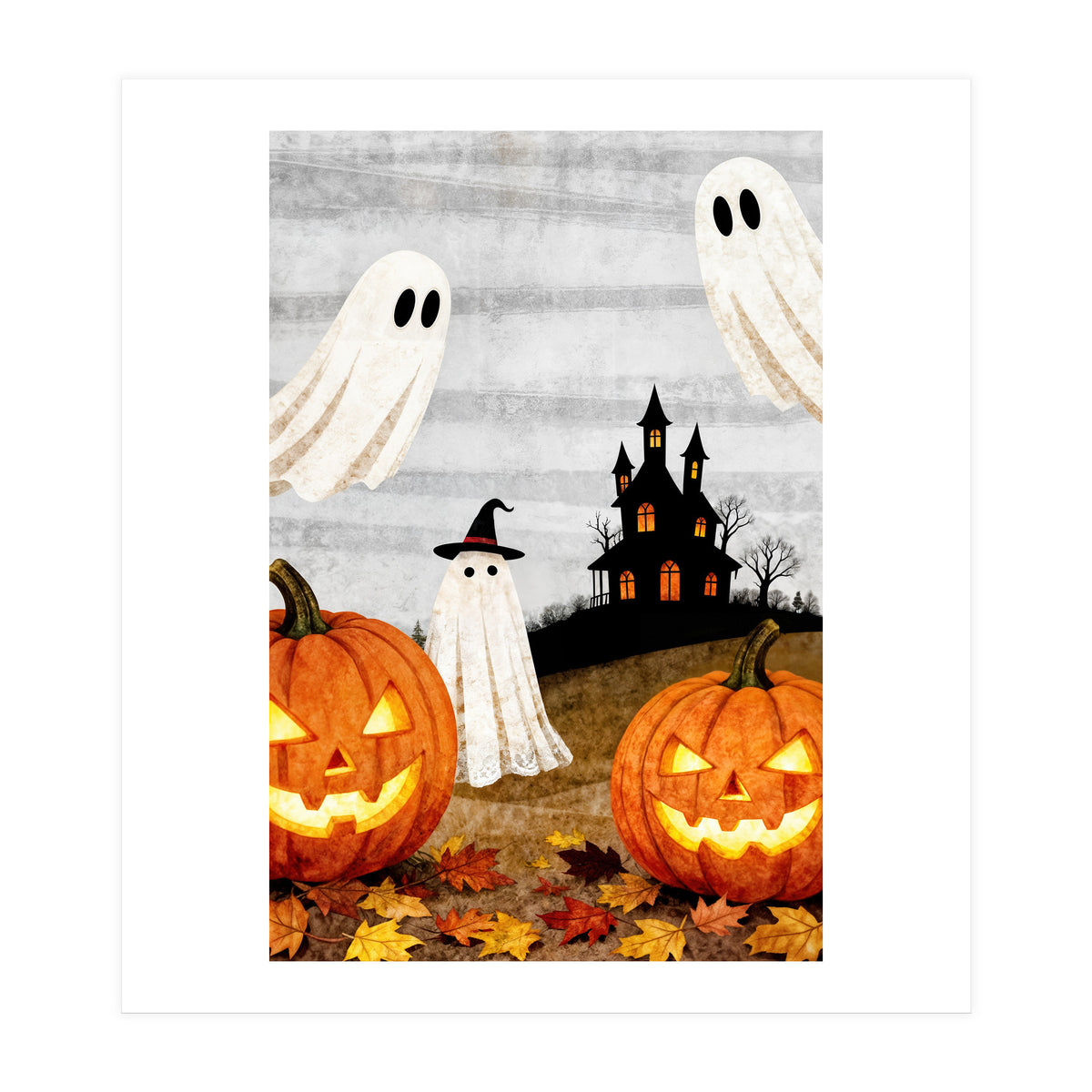 Spooky Halloween Ghost Pumpkin (Print Only)