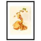 Woman Posing In Yellow Dress And Autumn Leafs thumbnail