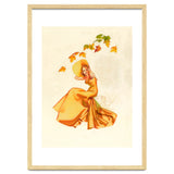 Woman Posing In Yellow Dress And Autumn Leafs thumbnail