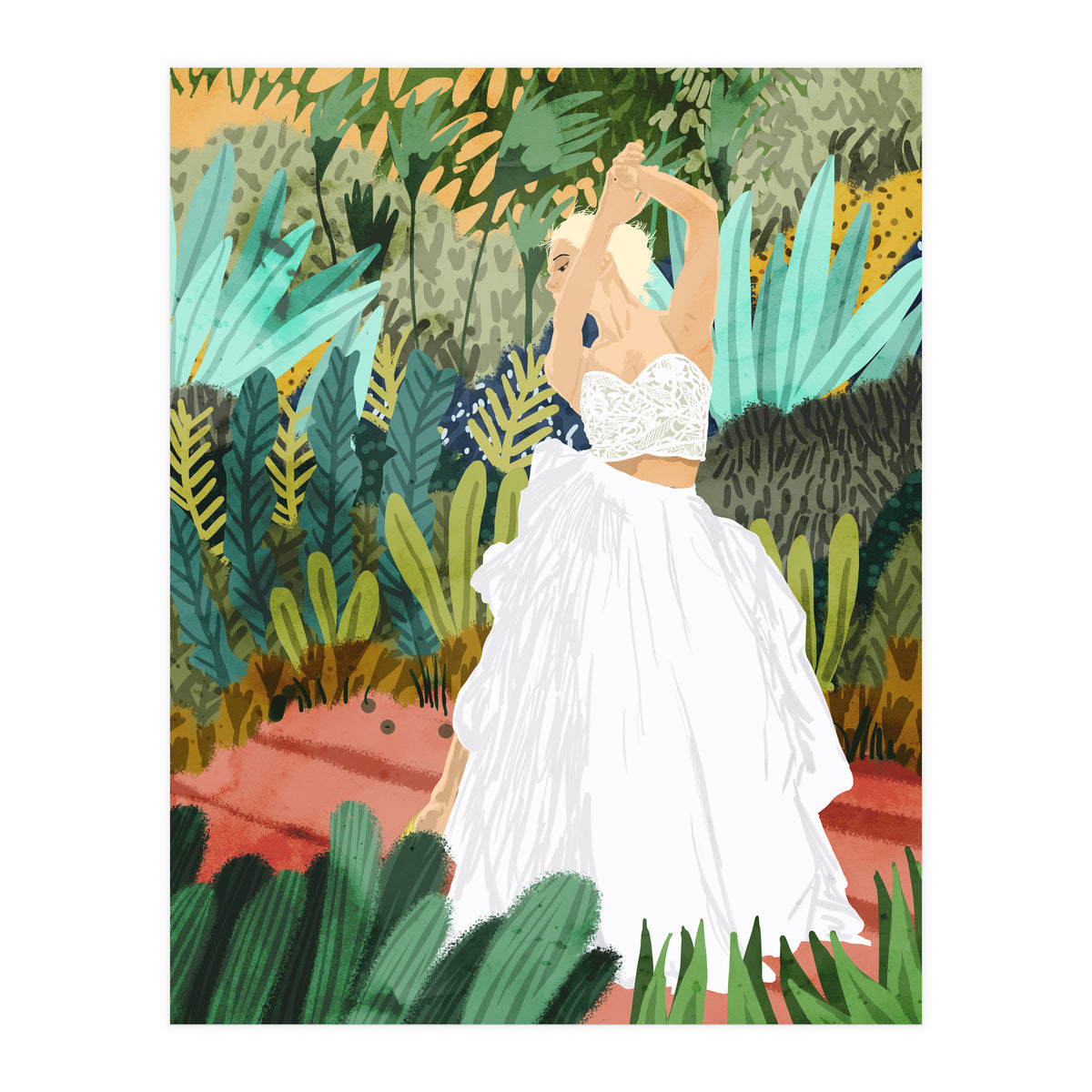 Forest Bride | Jungle Wedding Painting | Travel Solo | Blonde Woman Dancing Joy (Print Only)
