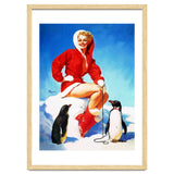 Pinup Sexy Woman Posing With Two Penguins thumbnail