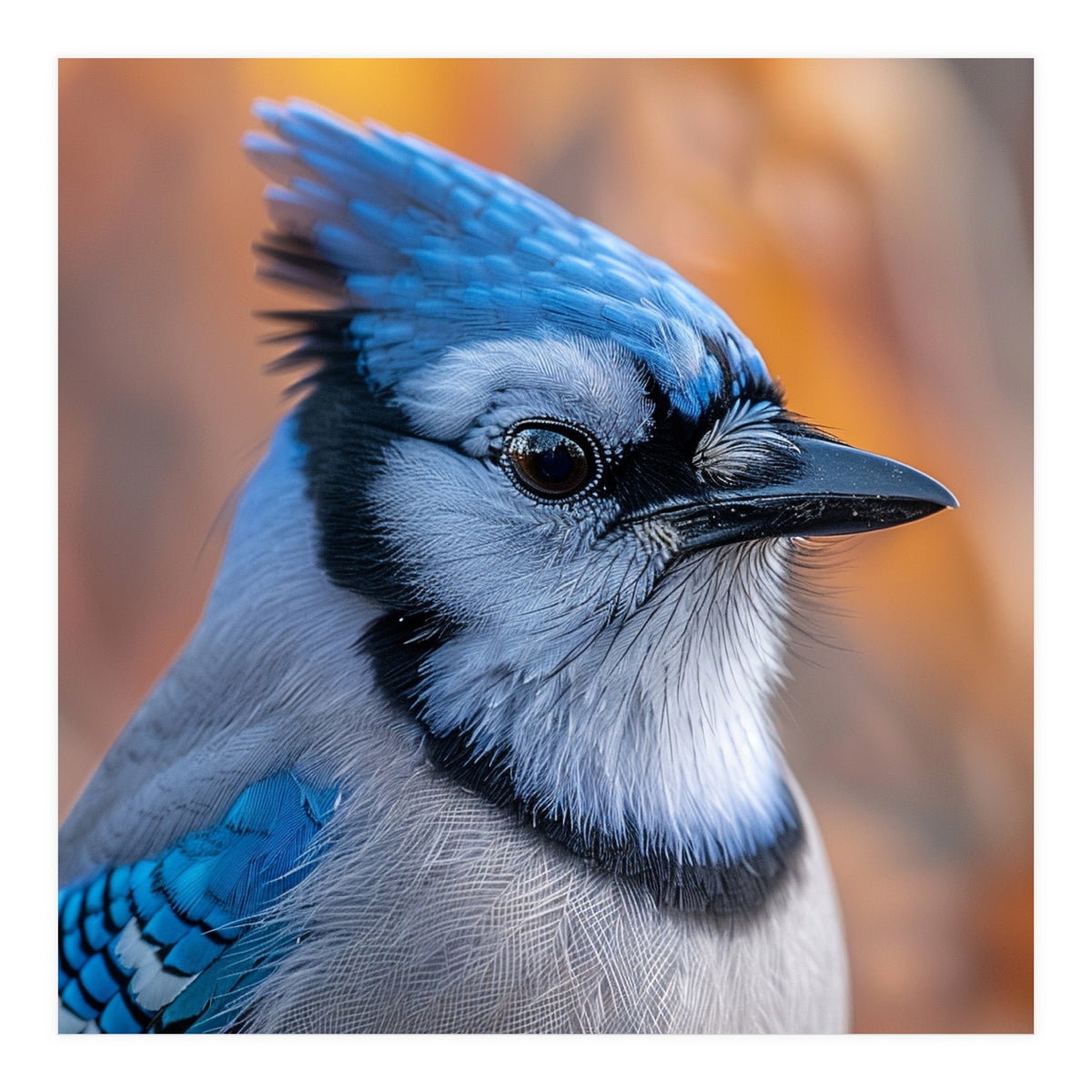 Blue Jay Bird Close Up Detailed Portrait (Print Only)