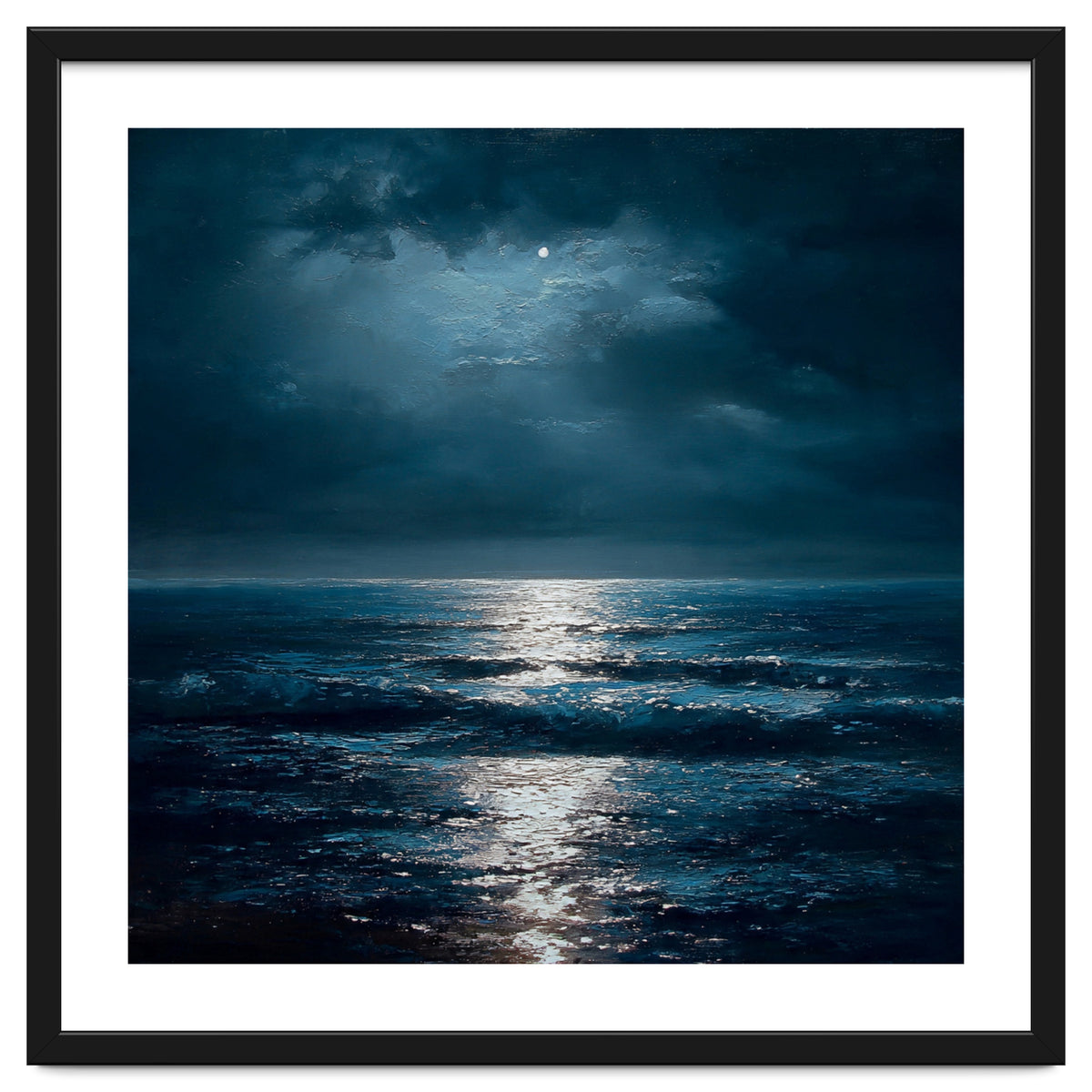 Ethereal Moonlight Over Midnight Ocean Waves