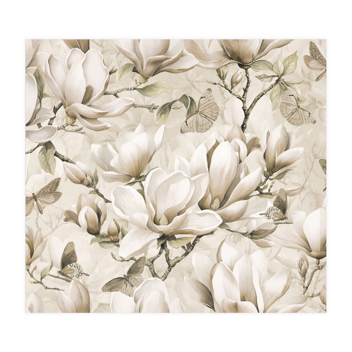 Magnolia And Butterfly Cream (Print Only)