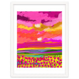 Two Suns, Pink Nature Painting Sky, Maximalist Landscape Pop Of Color Eclectic, Sunrise Sunset Meadow Boho Modern Contemporary thumbnail