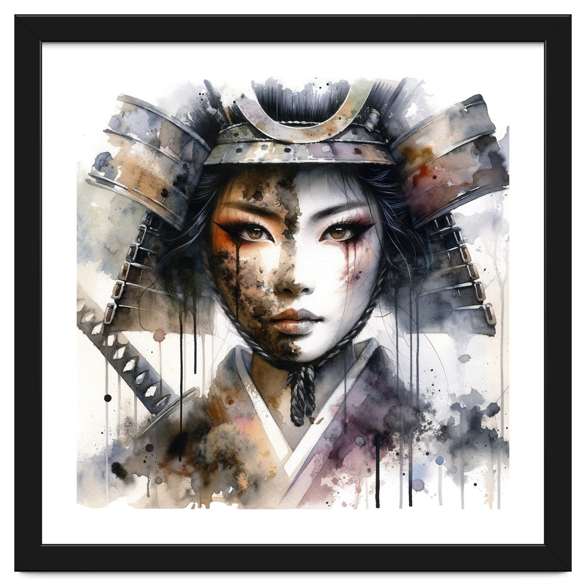 Ink Veil Asian Warrior Woman Portrait