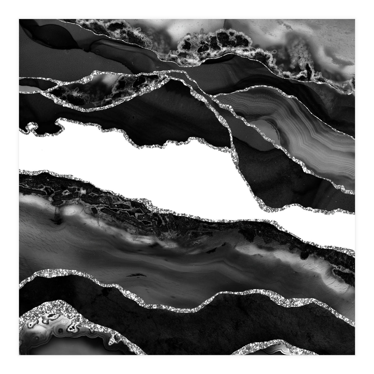 Black & Silver Agate Texture 06  (Print Only)