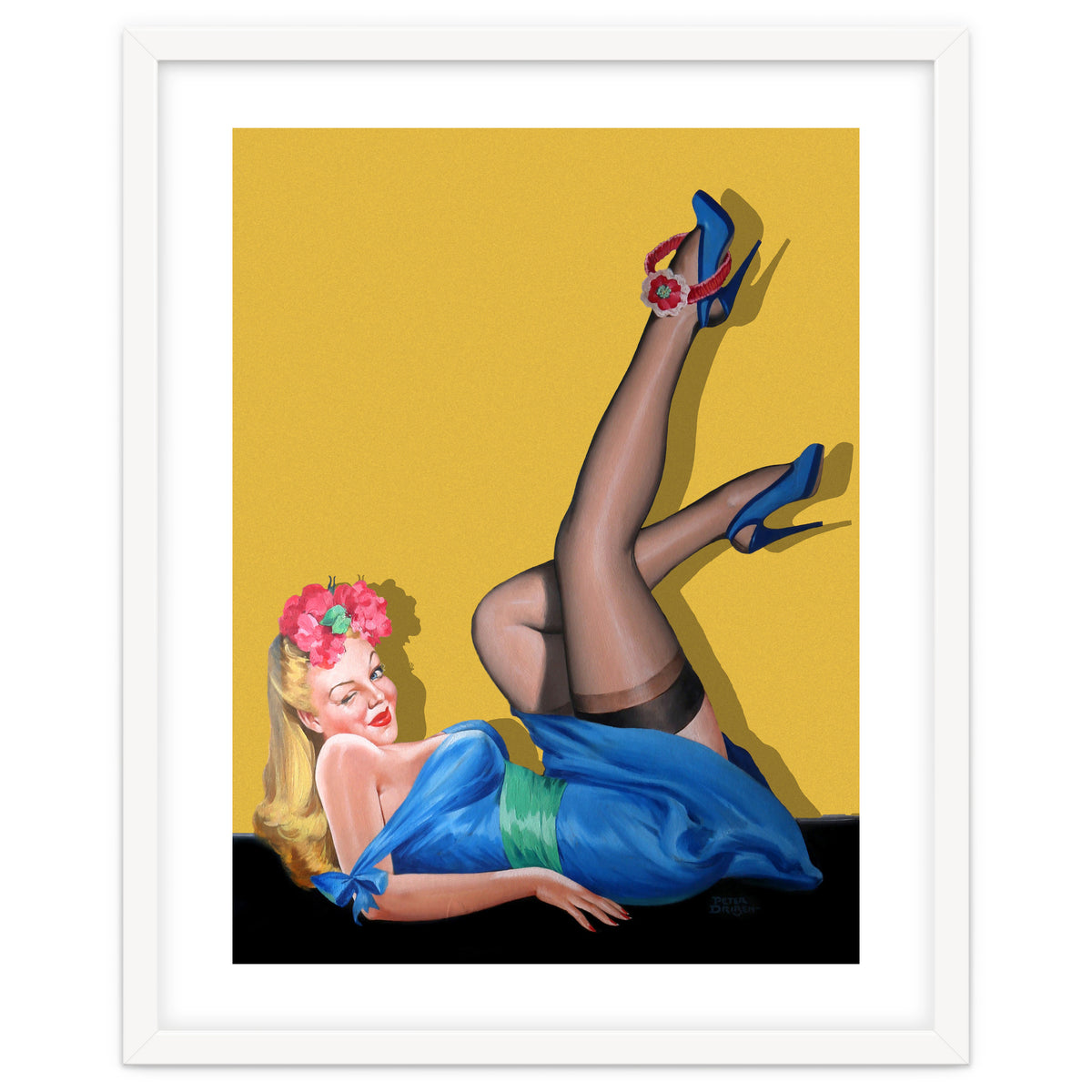 Sexy Pinup Winking Girl In Showing Her New High Heels