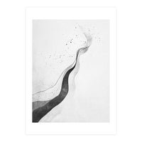Abstract Black And White Ink Flowing Lines With Splatter (Print Only)