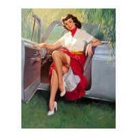 Sexy Pinup Woman Posing In Convertible Car (Print Only)