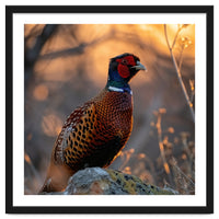 Pheasant Bird Standing On Rock Sunrise Light