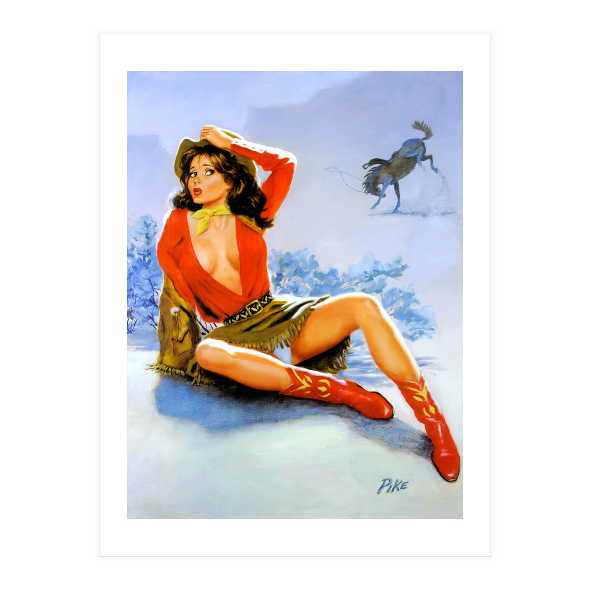 Pinup Girl Fell From A Wild Horse (Print Only)