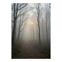 Ethereal Morning Light Breaking Through Dense Forest Fog (Print Only)