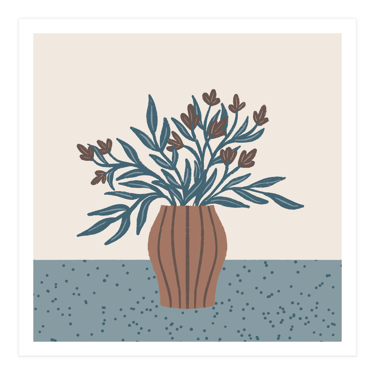 Brown Flowers in a Vase – Minimalist Floral Still Life (Print Only)
