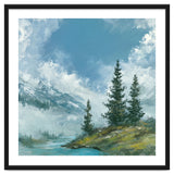 Ethereal Alpine River Valley with Snow-Capped Mountains thumbnail