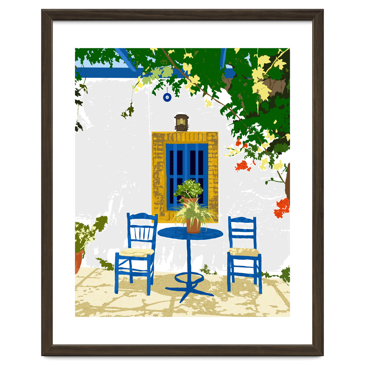 Greek Vacay For Two, Evil Eye Santorini Travel Summer, Eclectic Travel Architecture White Buildings Cafe