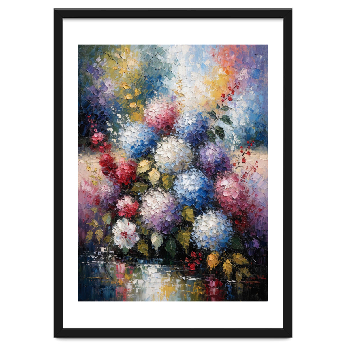 Vibrant Summer Hydrangea Bouquet Heavy Impasto Oil Painting