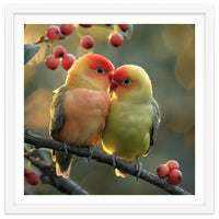 Two Lovebirds Sitting On A Branch