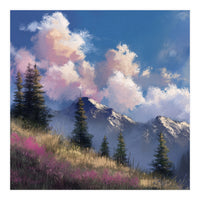 Alpine Summer Meadow with Vibrant Wildflowers and Snow (Print Only)