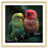 Two Lovebirds Sitting Together On A Branch