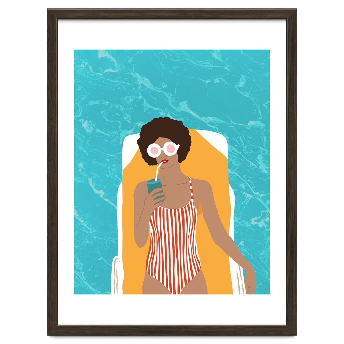 Chilling In The Moment, Eclectic Bohemian Black Woman Of Color, Swimming Pool Afro Fashion Vacation Enjoy Summer