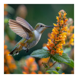 Hummingbird Feeding On Yellow Flowers Nectar (Print Only) thumbnail
