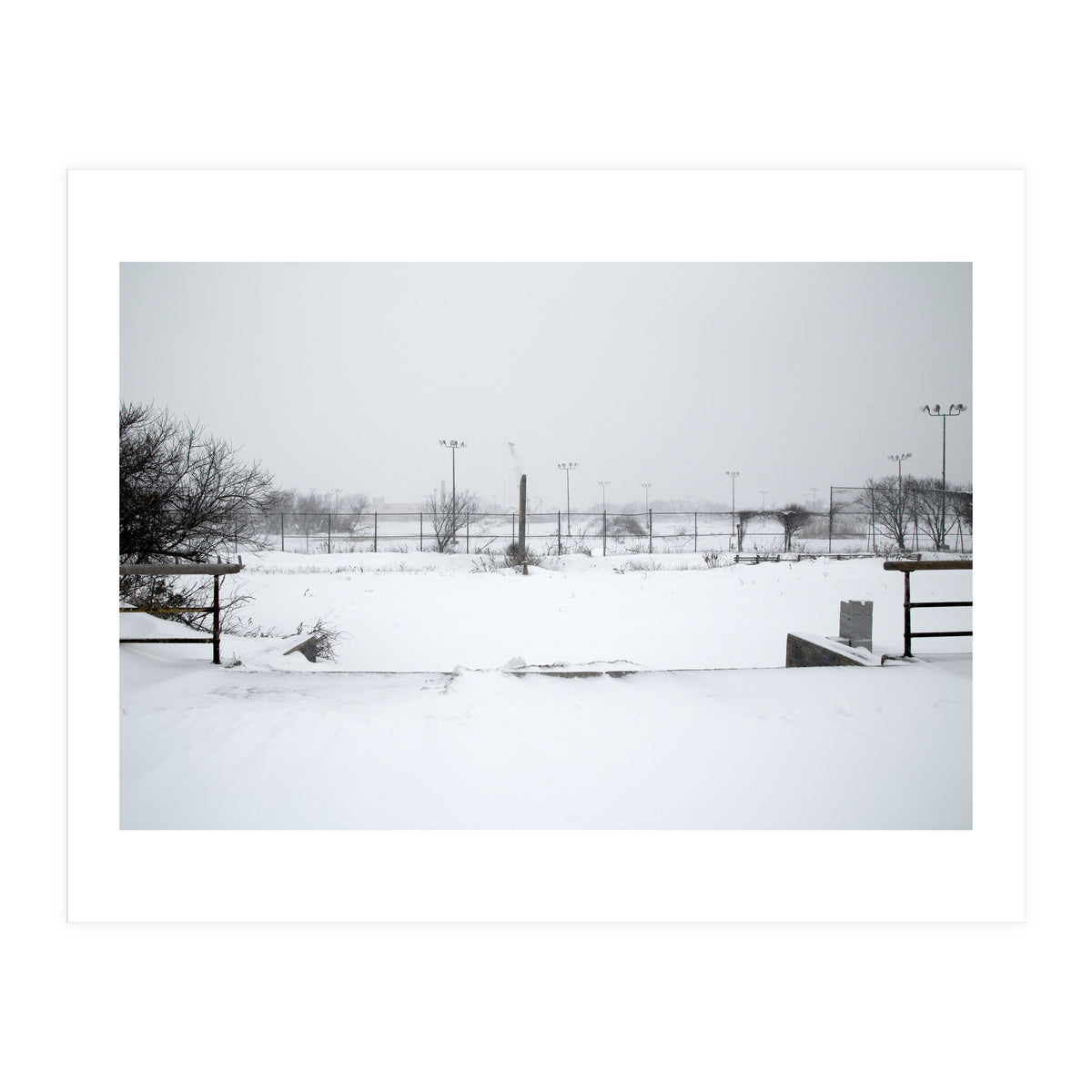 Baseball field covered in snow (Print Only)