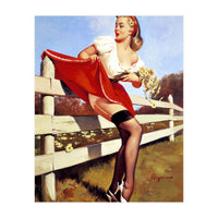 Pinup Girl Stacked On The Farm Fance (Print Only)