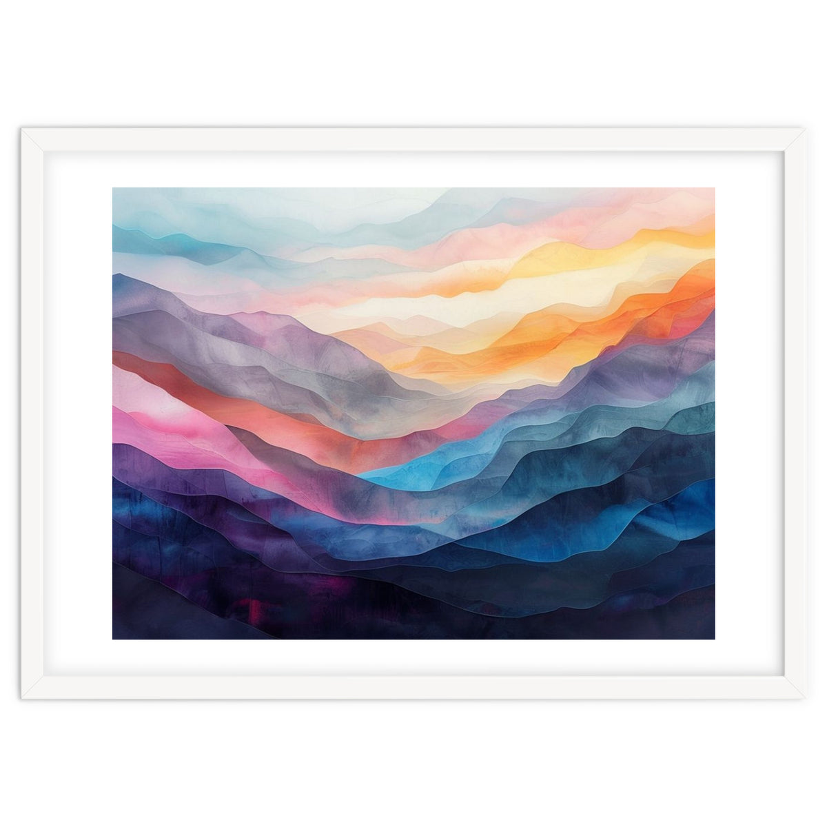 Vibrant Abstract Watercolor Mountain Landscape