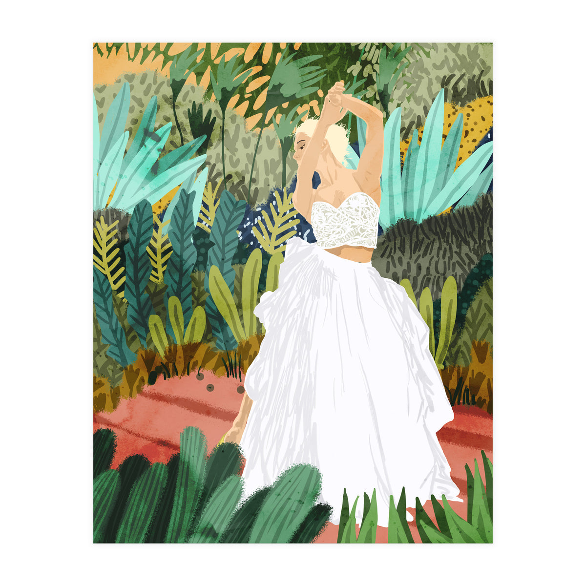 Forest Bride | Jungle Wedding Painting | Travel Solo | Blonde Woman Dancing Joy (Print Only)