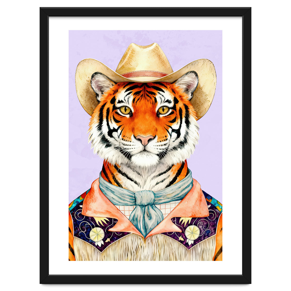 Tiger Portrait in Hat Wild Cowboy Fashion