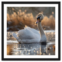 Majestic Swan On Calm Water During Sunset Nature Scene