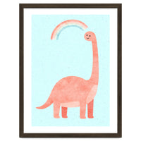 Rainbow Dinosaur Nursery Art, Cute diplodocus Watercolor, Pink Dino Illustration
