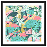 Flamingo Tropical, Colorful Modern Bohemian Eclectic Jungle Graphic Design, Blush Forest Gold Floral thumbnail