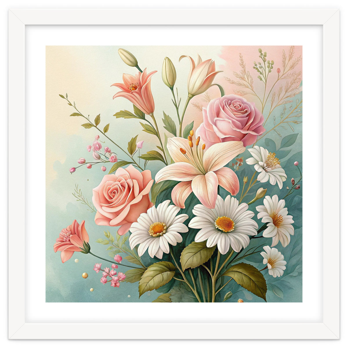 Elegant Pastel Floral Bouquet Illustration