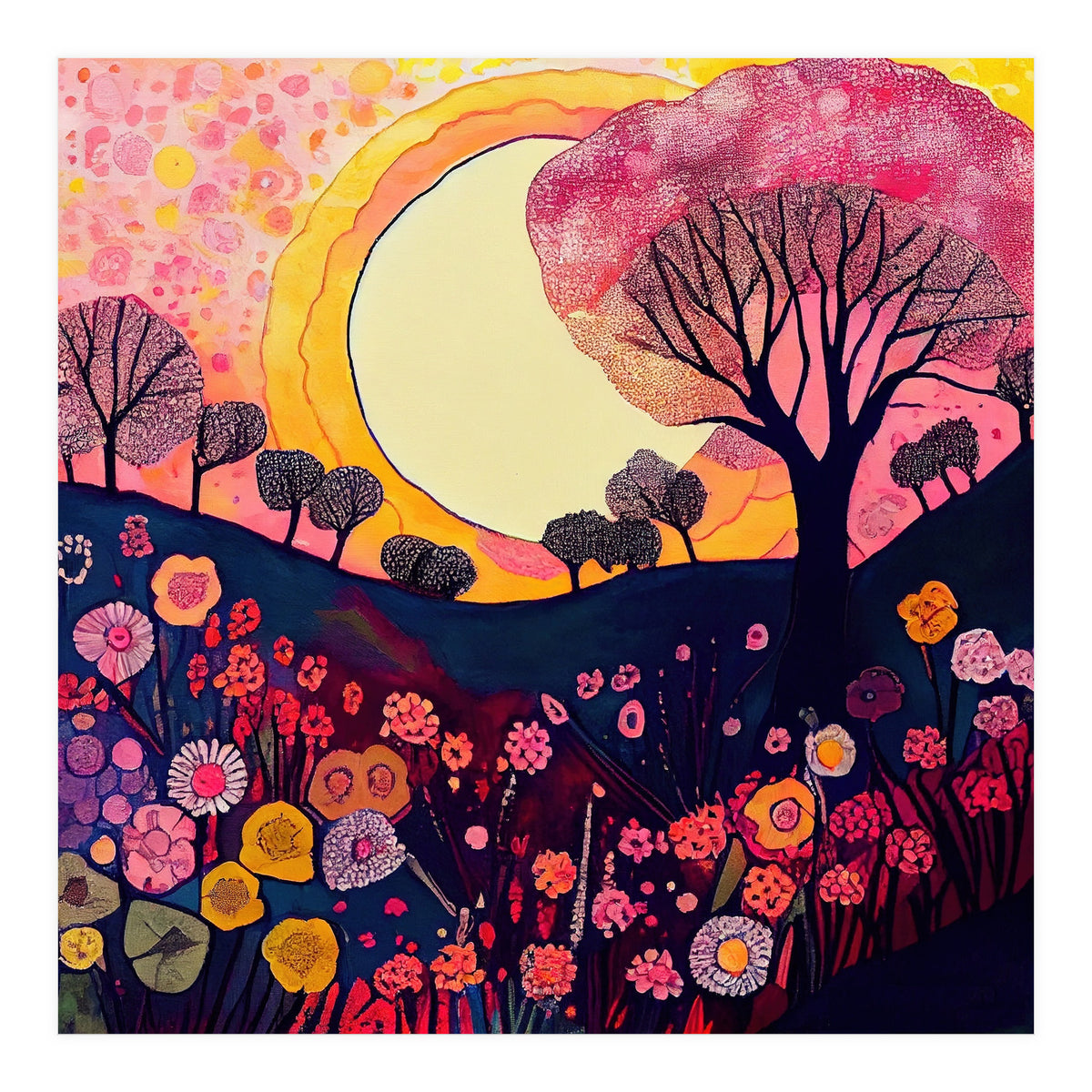 Folk Sunset Over Floral Hills (Print Only)