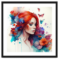 Watercolor Floral Red Hair Woman #4